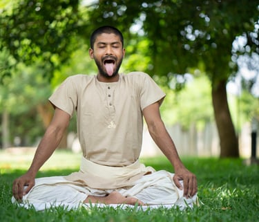 a man with a tongue sticking out of his tongue doing yoga to boost immunity