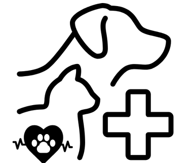 a dog and cat with a medical symbol