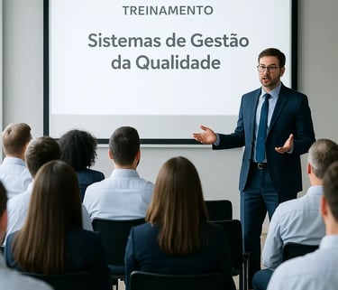 um homem de terno e gravata está em pé na frente de uma apresentação