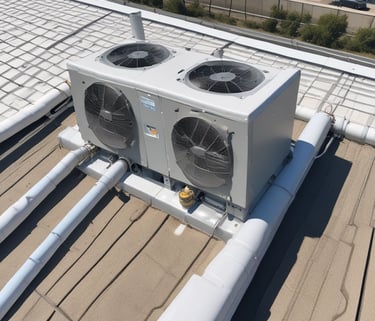 condensadoras de aire acondicionado en azotea de edificio de oficinas