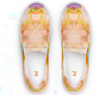 a pair of shoes with a colorful pattern on them