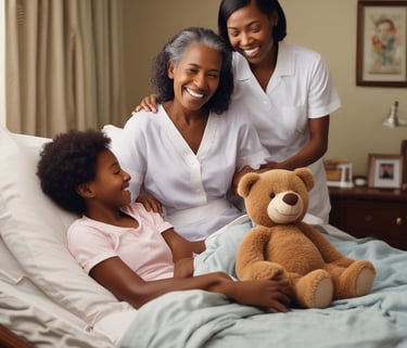 A caring caregiver assisting a senior in a cozy home environment.