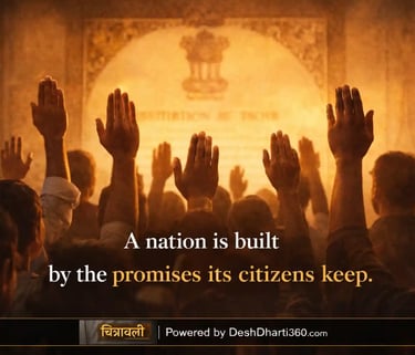 Citizens raising hands in pledge before symbolic constitution background, representing national citizen charter.