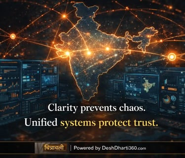 Digital emergency control dashboard over India map representing unified national communication system.
