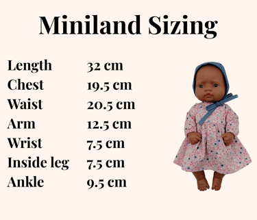 Sizing chart for 32cm Miniland doll