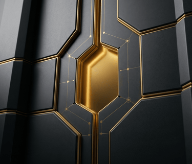A robust dark geometric shield representing digital reputation shielding and management.