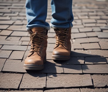 A professional inspector examining a home's foundation with a clipboard in hand.