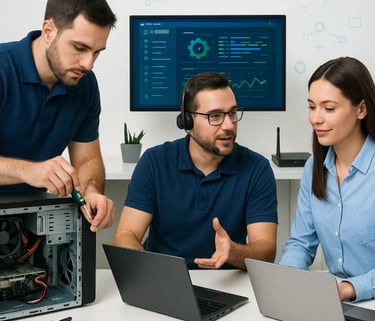 IT technicians providing managed network security and computer hardware repair services.