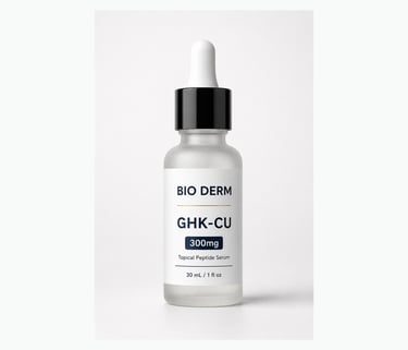 Bio Derm GHK-CU 300 mg topical peptide serum in frosted glass dropper bottle