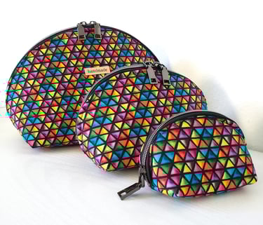 a pair of colorful bags with a triangle shaped design