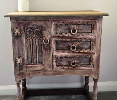 Gothic style cabinet painted by Absolutely Mintage using a layering technique