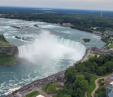 A picture of Niagara Falls taken from high above.