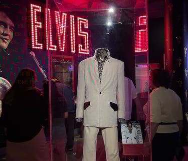 A picture of the Rock and Roll Hall of Fame exhibit for Elvis.