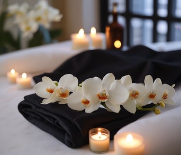 A luxurious massage room with soft lighting.