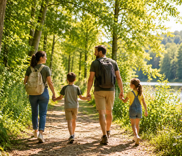 Family enjoying nature while learning the importance of sustainable living and environmental conserv