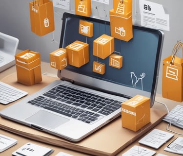 Close-up of hands working on a laptop with business analytics on screen.