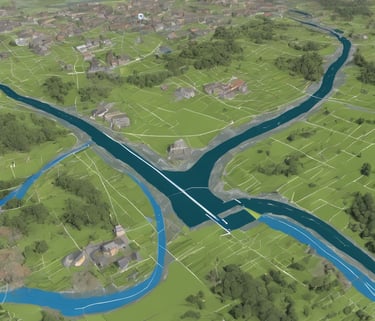 Hands are holding a topographic map and a compass. One hand is pointing at a specific location on the map, indicating navigation or orientation. The map is detailed with green shades, representing terrain or elevation.