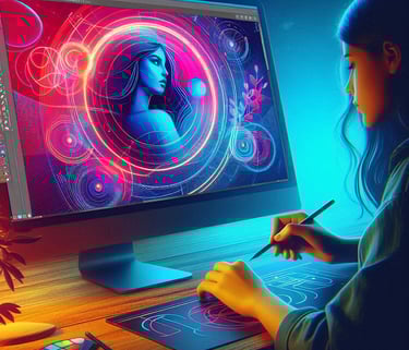 A girl drawing on a computer screen