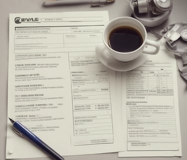 A close-up view of a financial document with printed figures and text, accompanied by a black pen resting on the paper. To the left, a digital calculator displays a number, suggesting it is used for calculations related to the document.