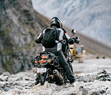 High Performance coaching of ADV Motorcycle Rider dealing with water crossing challenge