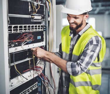 A sidewalk lined with trees and bushes next to tall buildings