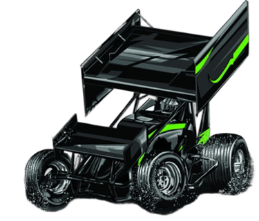 a dirt track MadKiwi Racing Australia Sprint car with a green and black background