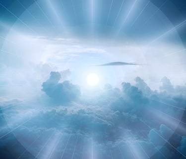 a bright blue sky with a bright sunbeams and a bright light shining through