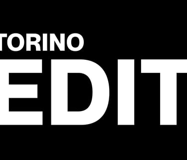 Torino EDIT minimalist typography logo featuring white sans-serif text on a solid black background.
