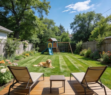 dog lays in yard treated by evergreen organic mosquito control