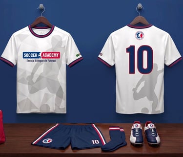 Aplicação da identidade visual em uniforme da Soccer Academy