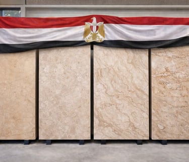 Egyptian marble and flag display
