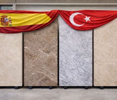 Marble slabs with Spanish and Turkish flags