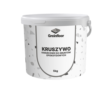 Białe wiadro 5 kg kruszywa kwarcowego Greinfloor do epoksydowych gruntów posadzkowych.
