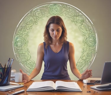 A friendly consultant speaking via video call, surrounded by calming green and beige tones.