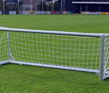 Aluminium trainingsdoelen geplaatst op een voetbalveld