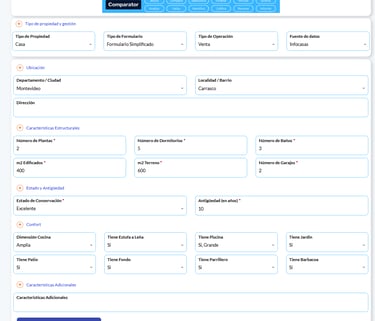 House Comparator Paso 1 Formulario de ingreso