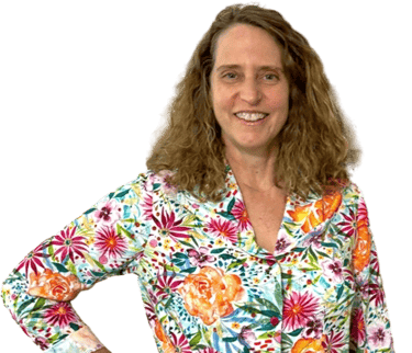 a woman with long hair and a colorful shirt