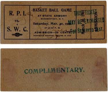 Early Vintage Original 1901 Basket Ball basketball game ticket New York Rare