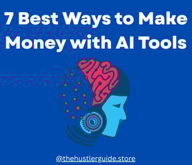 Illustration of a person using AI tools on a laptop to create content, manage social media, and gene