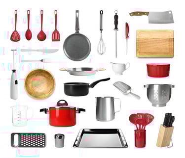 a variety of kitchen utensils and cooking utensils
