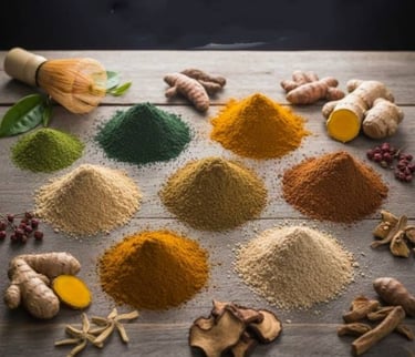 “Fine herbal extract powder front view for export catalog”