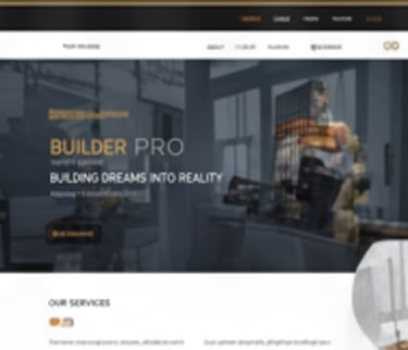 Screenshot of a construction company website called 'Builder Pro' featuring dark themes and professional imagery.