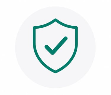 Green shield icon with a checkmark representing cybersecurity protection and verified safety.