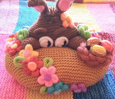 Easter bunny coming out of his den with his friend the mole