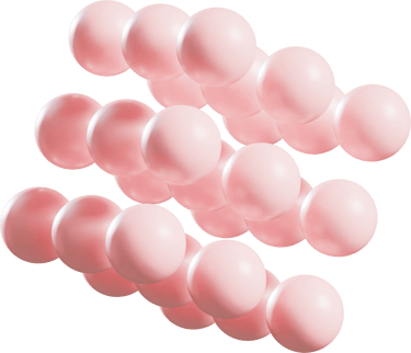 Abstract 3D render of glossy pink spheres arranged in diagonal rows against a black background.
