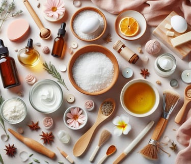a variety of ingredients of soap and skincare