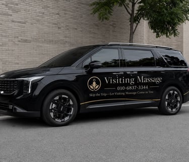 Black Visiting Massage vehicle for mobile and in-home massage service