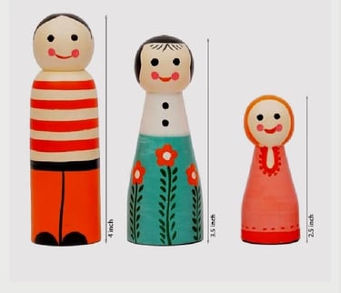 Eco-friendly toys, A family of three members, handmade toys wood.