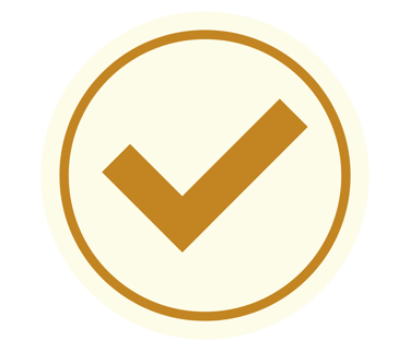 A gold check mark icon inside a white circle used for verification and success symbols.