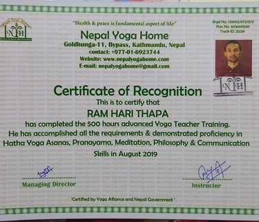 a certificate for a meditation teacher